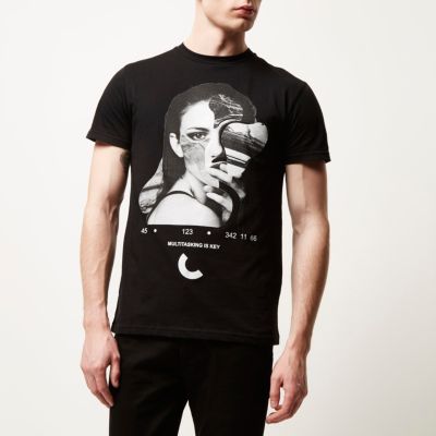 Black Systvm oversized face print t-shirt